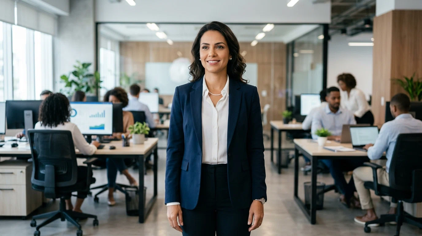 Profissional de contabilidade em ambiente corporativo