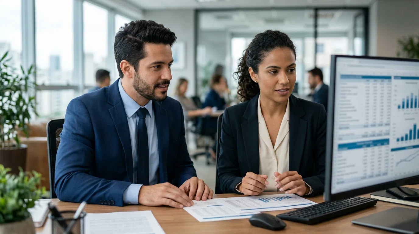 Profissionais analisando gestão financeira empresarial